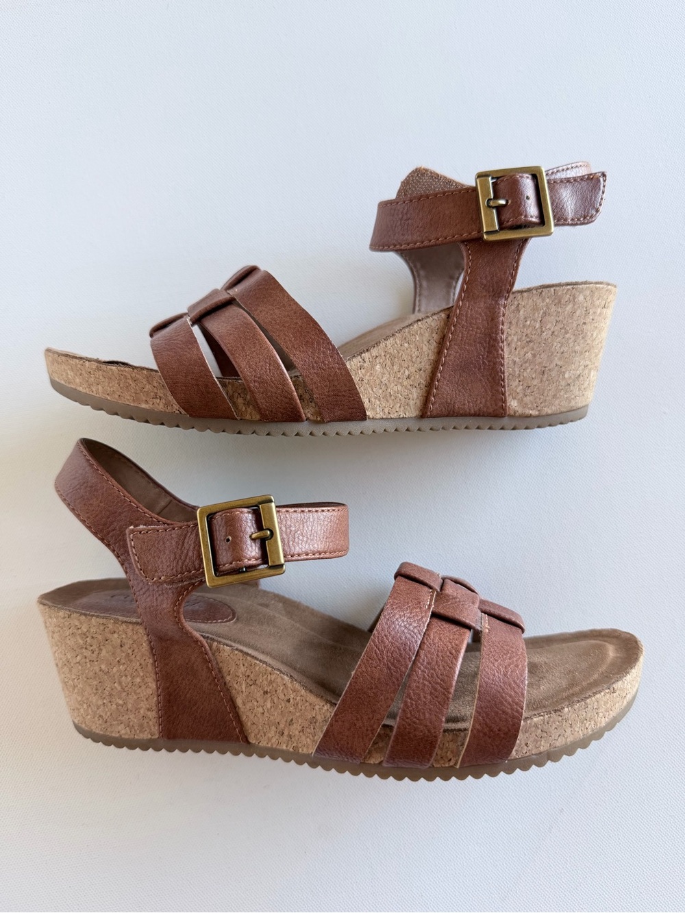 Eurosoft by Sofft Brown Woven Strappy Cork Wedge Sandals Size 8